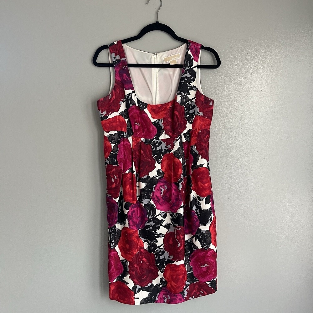 Michael Kors Silk Floral Mini Dress Pink Red Sheath Lined Sleeveless Romantic 6